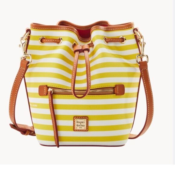 Dooney & Bourke Sullivan Coated Cotton Small Drawstring Crossbody yellow white - Picture 1 of 8